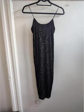 Wild Fable Slip Dress Juniors XS Black Animal Print Velvet Bodycon Midi